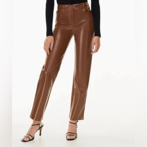 Aritzia Wilfred Vegan Leather Melina Straight Leg Pant in Brown